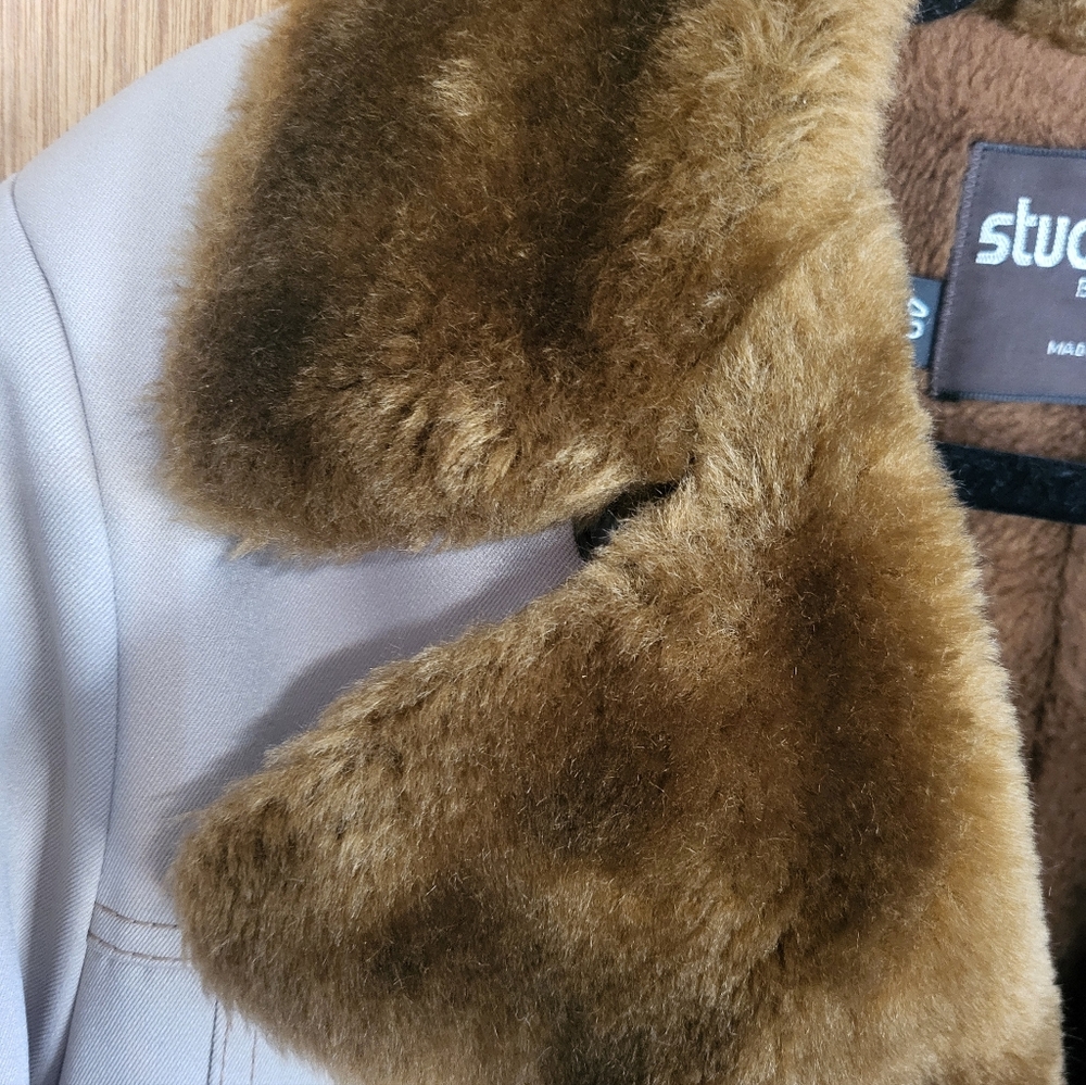 Vintage 1970 Studio One Men's Beige Pea Coat with Dark Brown Fur Collar. Size 40 - Picture 11 of 16